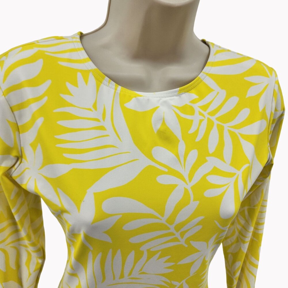 Kate Spade Size XS Yellow White Floral Long Sleeve One Piece Swimsuit - Picture 2 of 9